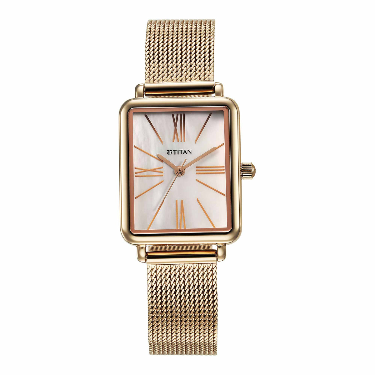 Titan Slimline Quartz Analog Mother Of Pearl Dial Rose Gold Stainless Steel Strap Watch for Women-TITAN-Albatel