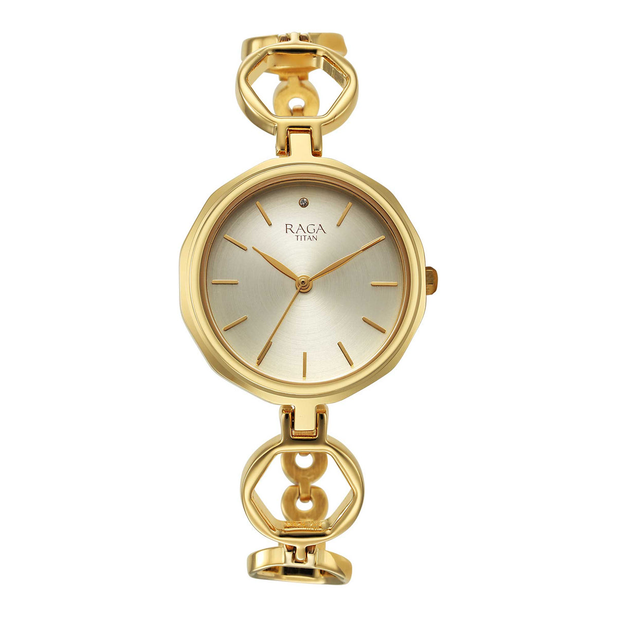 Titan Raga Viva Golden Dial Analog Quartz Metal Strap Watch for Women-TITAN-Albatel