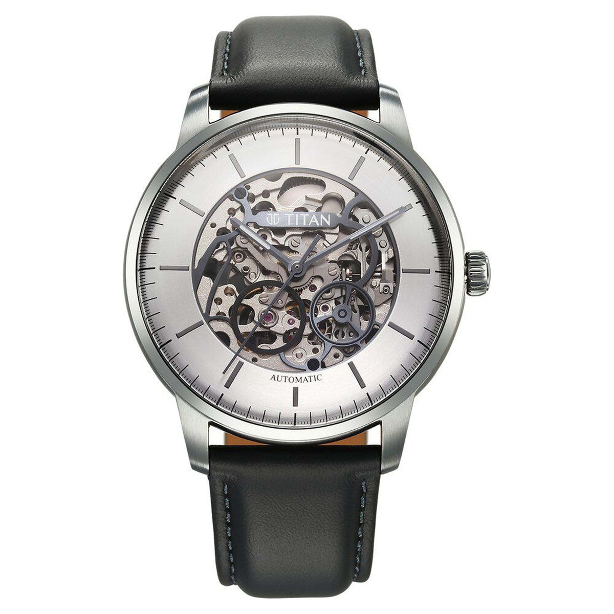 Titan Automatic Color Upgrade Silver Dial Grey Color Leather Strap Watch For Men