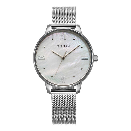 Titan Purple Style Up Quartz Analog Mother Of Pearl Dial Stainless Steel Strap Watch for Women-TITAN-Albatel